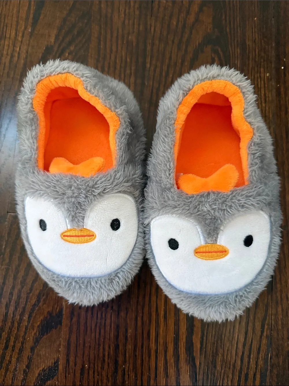 Kids Grey & Orange Penguin Slippers
